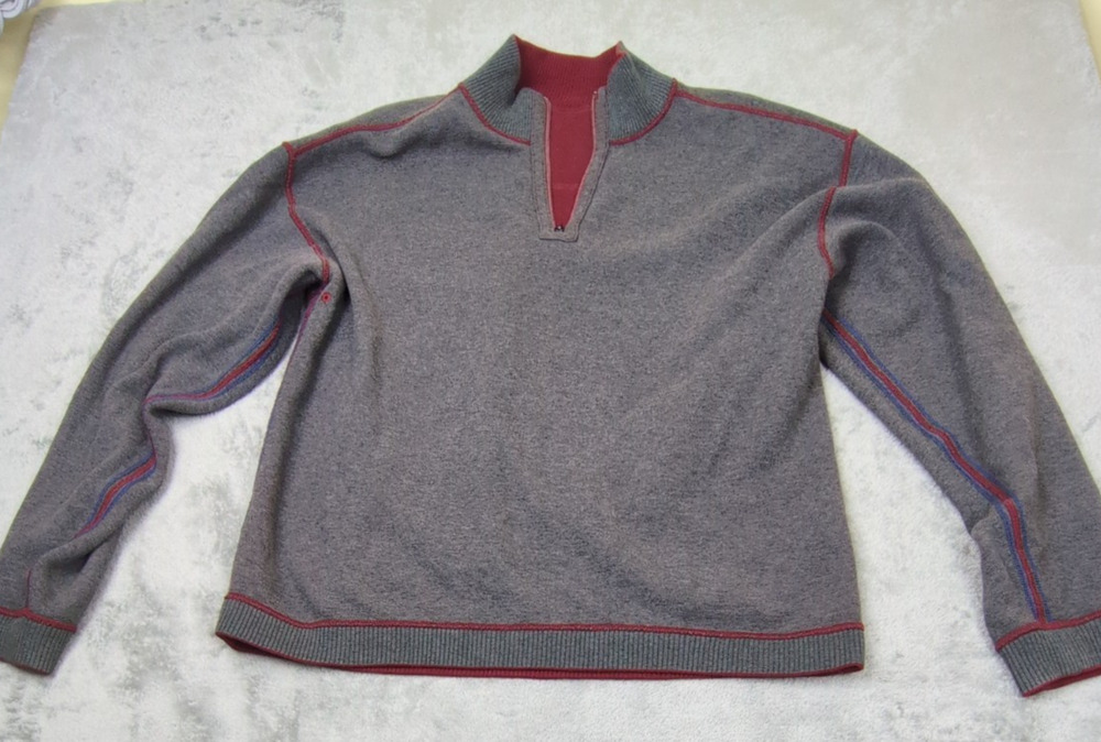 Tommy Bahama Mens Gray/Maroon Reversible Quarter Zip Pullover Sweater Est Sz Lg
